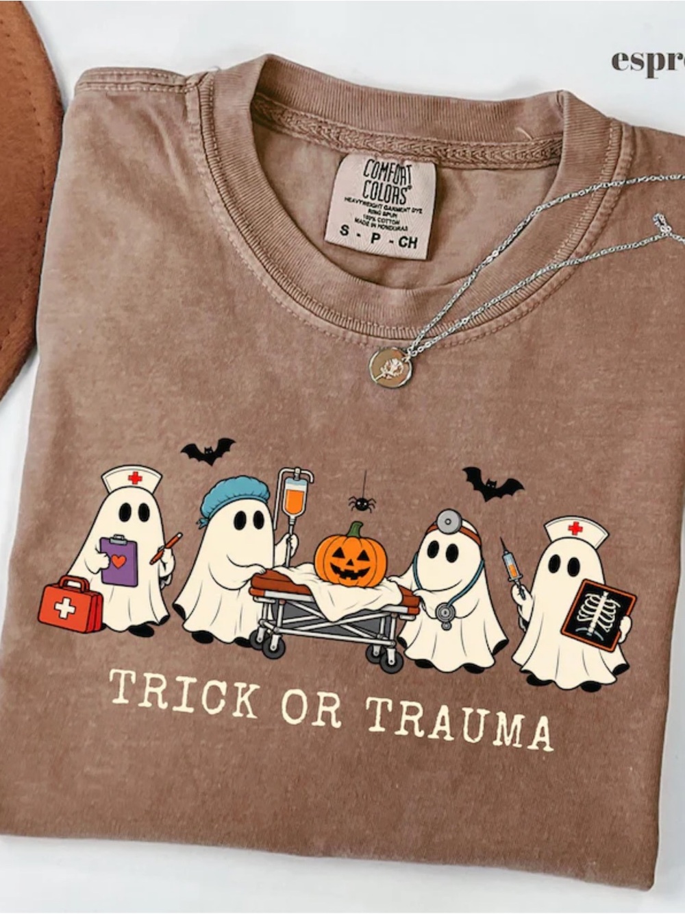 Comfort Colors Espresso Halloween 'Trick or Trauma' Short Sleeve Tee